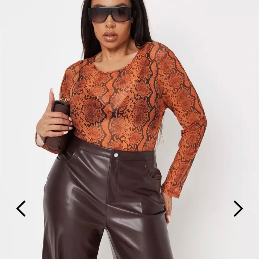 Orange Snake Print Sheer Mesh Bodysuit US size 22 NWT Plus Size by Missguided